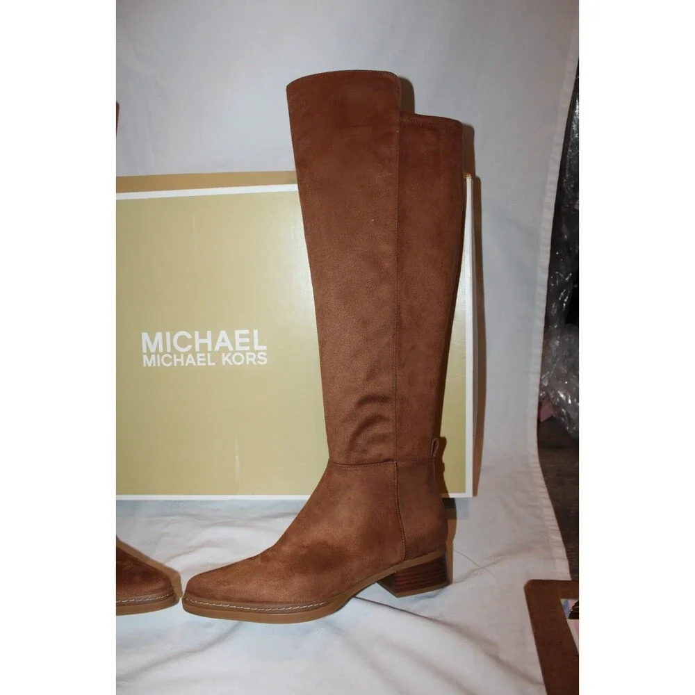 Michael Kors Women's Lex Tall Suede Boots Side Zip Sz 7.5 WS Luggage Brown